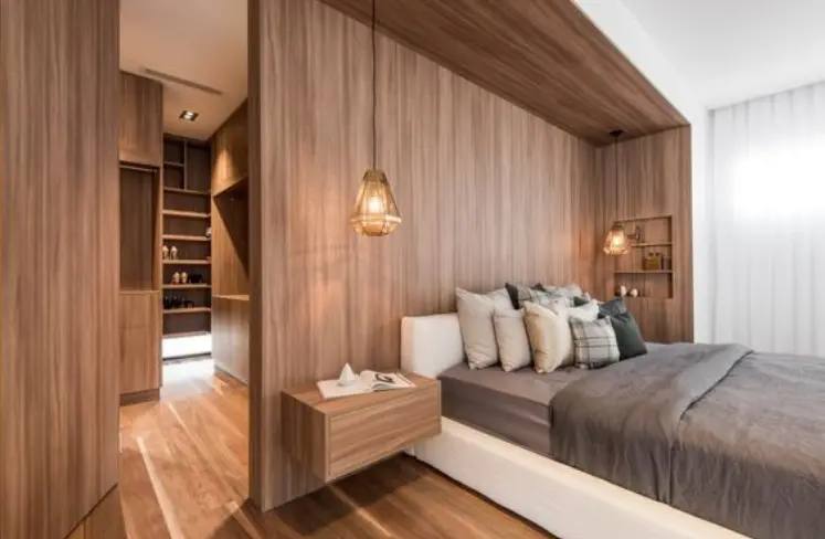 Tấm ngăn compact phòng ngủ màu gỗ